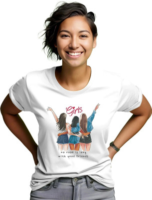 DixitCraftCo Printed Women Round Neck White T-Shirt