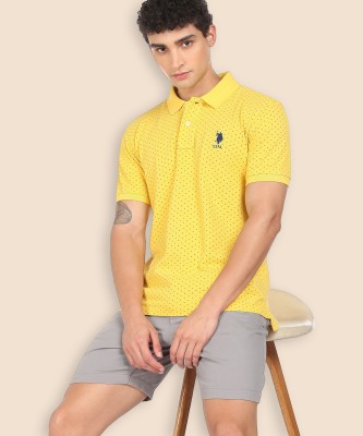 U.S. POLO ASSN. Printed Men Polo Neck Yellow T-Shirt