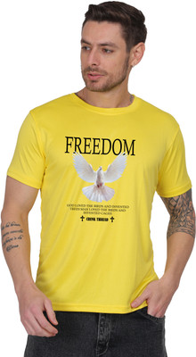 Booostam products Typography Men Round Neck Yellow T-Shirt