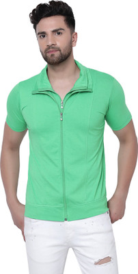 Tresna Trending Solid Men Polo Neck Green T-Shirt