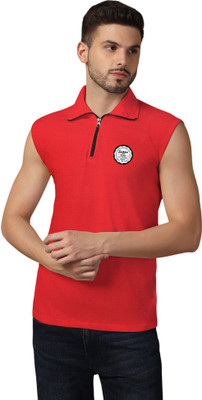 GEUM Solid Men Polo Neck Red T-Shirt
