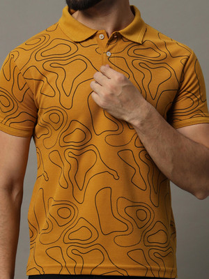 Hushbucks Printed Men Polo Neck Yellow T-Shirt
