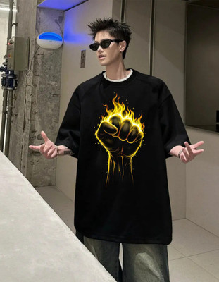 TowLine Graphic Print Men Round Neck Black T-Shirt