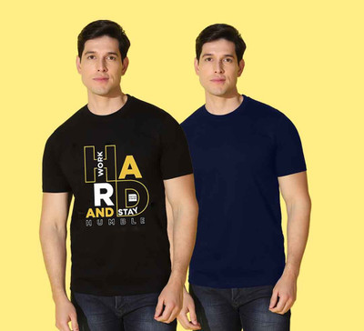 WOOSTRO Graphic Print Men Round Neck Black, Dark Blue T-Shirt