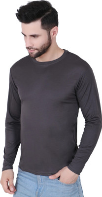 FABSHORE Solid Men Round Neck Grey T-Shirt
