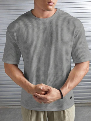 COPEHHI Self Design Men Round Neck Grey T-Shirt
