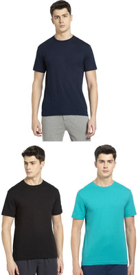 JOCKEY Solid Men Round Neck Black, Light Green, Dark Blue T-Shirt