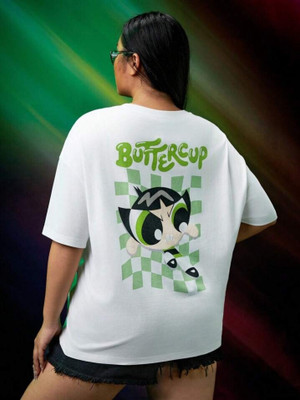 THE POWER PUFF GIRLS by DreamBe Printed Women Round Neck White T-Shirt