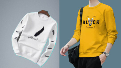 Clothy Printed Men Round Neck White, Yellow T-Shirt