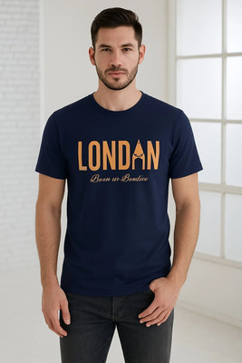 vastra root Graphic Print Men Round Neck Reversible Navy Blue T-Shirt