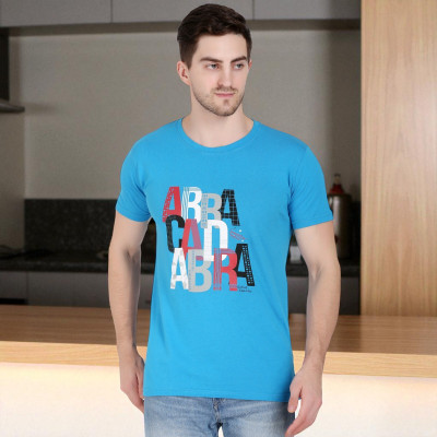 FARICON Printed Men Round Neck Light Blue T-Shirt