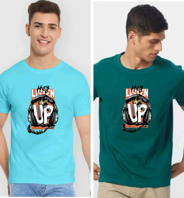 MAHAKAAL CREATION Printed Men Round Neck Light Blue, Green T-Shirt