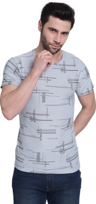 Camey Geometric Print Men Round Neck Grey T-Shirt