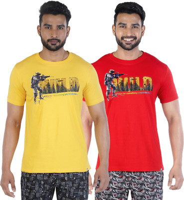 COLORS by Rupa Frontline Graphic Print Men Round Neck Yellow, Red T-Shirt