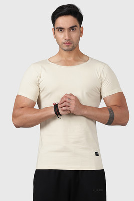 FuaarK Solid Men Scoop Neck Beige T-Shirt