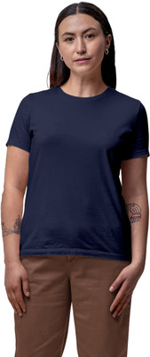 Fighterhero Solid Women Round Neck Navy Blue T-Shirt