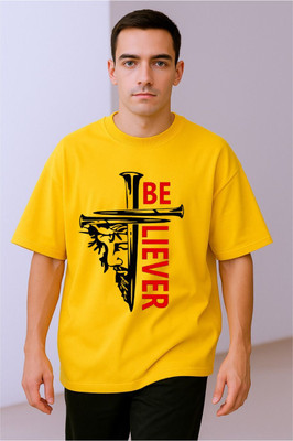 BLOSSOMTRADER Printed Men Round Neck Yellow T-Shirt