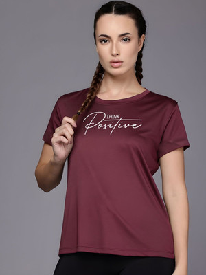 SZN Graphic Print Women Round Neck Maroon T-Shirt