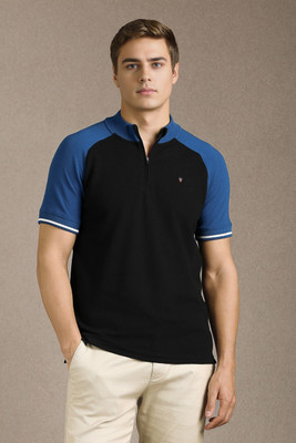 LOUIS PHILIPPE Colorblock Men Zip Neck Black T-Shirt