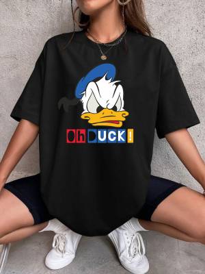 CALM DOWN Round Neck Oversized Printed OhDuck T-Shirt for Women