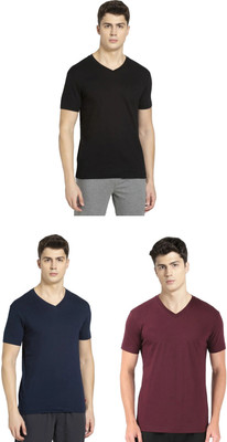 JOCKEY Solid Men V Neck Black, Dark Blue, Maroon T-Shirt