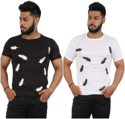 Oishee Printed Men Round Neck White, Black T-Shirt