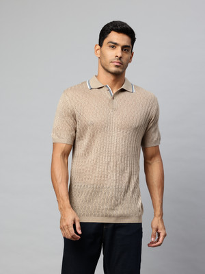 PIERRE CARLO Printed Men Polo Neck Beige T-Shirt