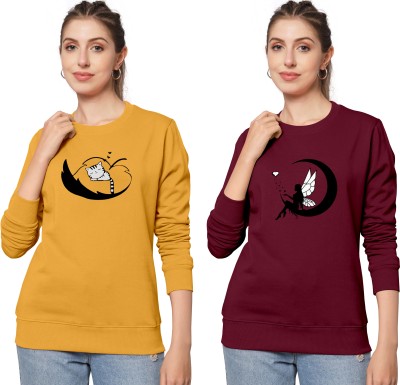 ZentWorld Printed Women Round Neck Yellow, Maroon T-Shirt