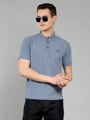 We Perfect Solid Men Polo Neck Grey T-Shirt