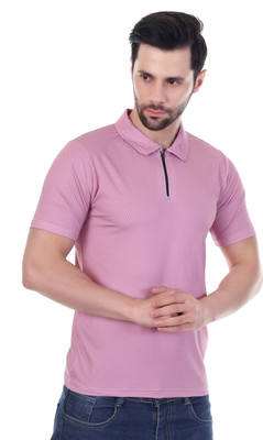 Ronakfashion Printed Men Polo Neck Pink T-Shirt