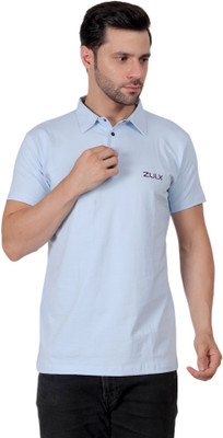 ZULX Solid Men Polo Neck Light Blue T-Shirt