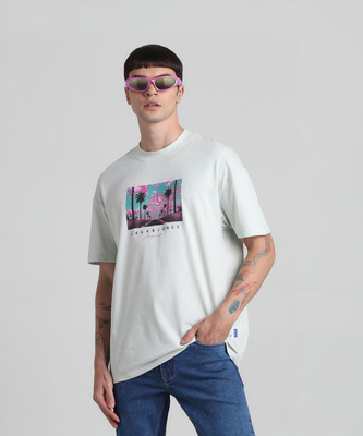 JACK & JONES Printed Men Round Neck Blue T-Shirt