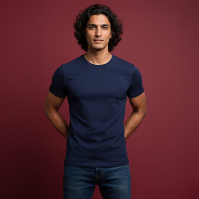 SPOWEARY Solid Men Round Neck Reversible Navy Blue T-Shirt