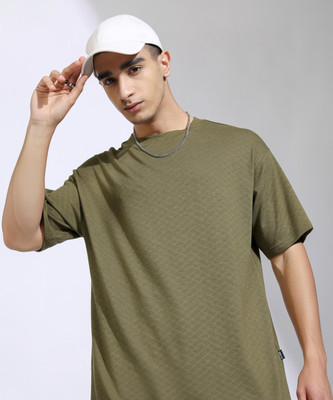 HIGHLANDER Self Design Men Round Neck Green T-Shirt