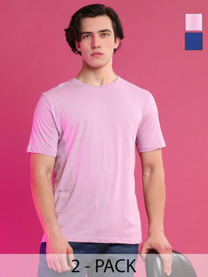 Moda Rapido Solid Men Round Neck Pink T-Shirt