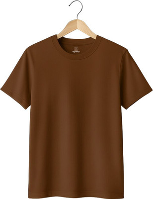 HypeDrip Solid Men Round Neck Brown T-Shirt
