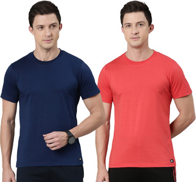 RUPA JON Solid Men Crew Neck Dark Blue, Red T-Shirt