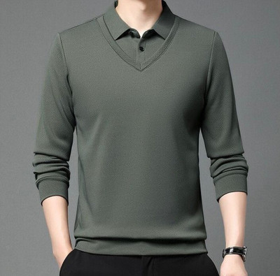 SHUBHAM CREATION Solid Men Polo Neck Dark Green T-Shirt