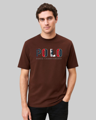 Droplet Printed Men V Neck Brown T-Shirt
