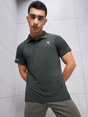 TECHNOSPORT Solid Men Polo Neck Green T-Shirt