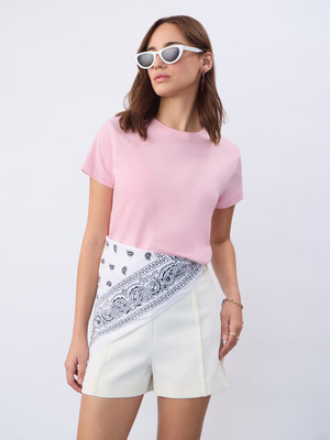 The Souled Store Solid Women Round Neck Pink T-Shirt