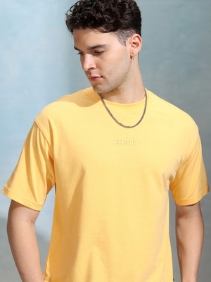 HIGHLANDER Printed Men Round Neck Yellow T-Shirt