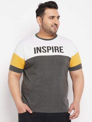 Austivo Striped Men Round Neck Grey, White, Yellow T-Shirt