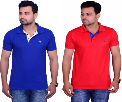 La Milano Solid Men Polo Neck Red, Blue T-Shirt