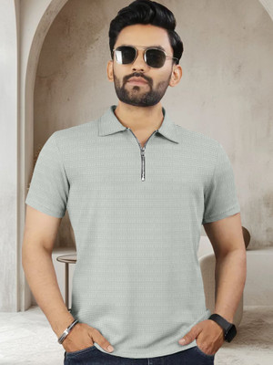 Triptee Solid Men Polo Neck Grey T-Shirt