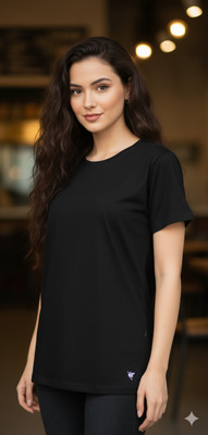 ginnizz Solid Women Round Neck Black, White T-Shirt
