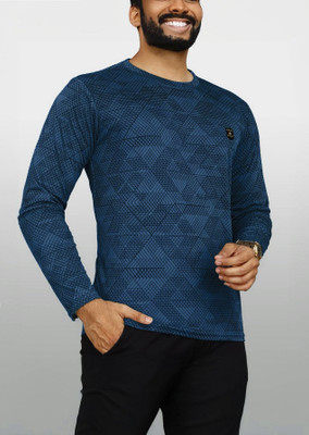 AVOLT Printed Men Round Neck Dark Blue T-Shirt