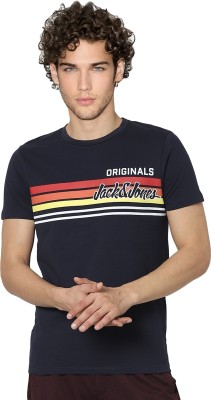 JACK & JONES Striped Men Round Neck Blue T-Shirt