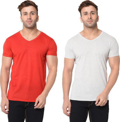 Adorbs Trend Solid Men V Neck White T-Shirt