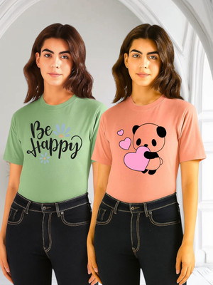 Moldify Printed Women Round Neck Multicolor T-Shirt